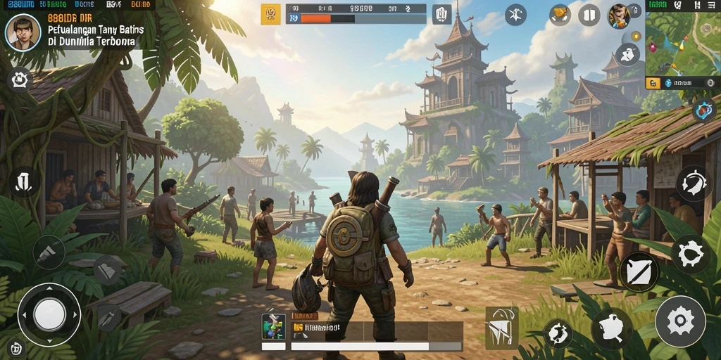 Tangkapan layar gameplay yang menunjukkan eksplorasi dunia terbuka 888IDR.
