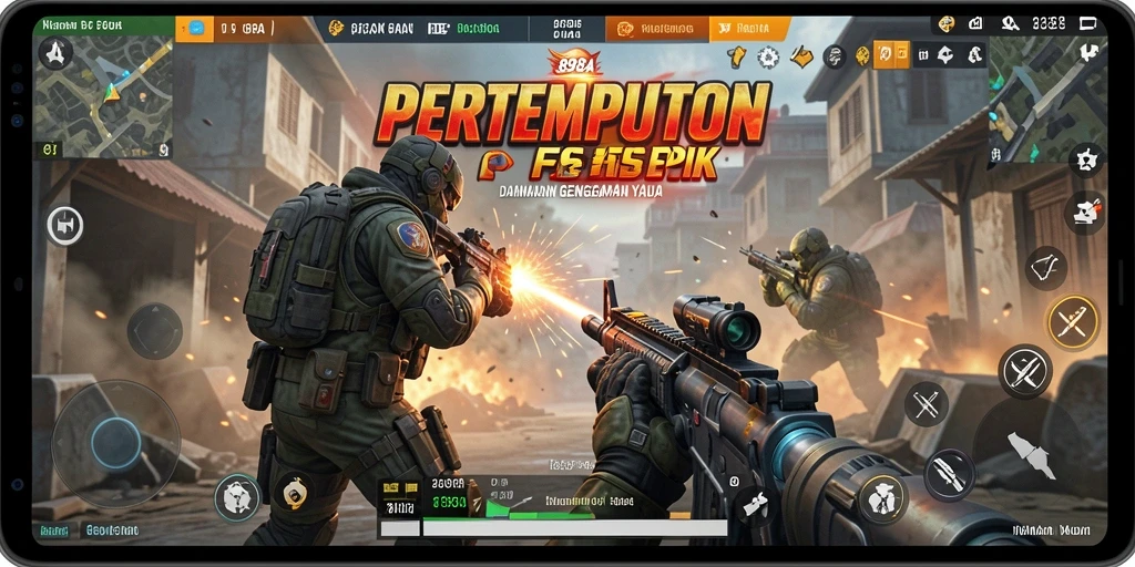 Tampilan gameplay seru dalam 898A, penuh aksi FPS.