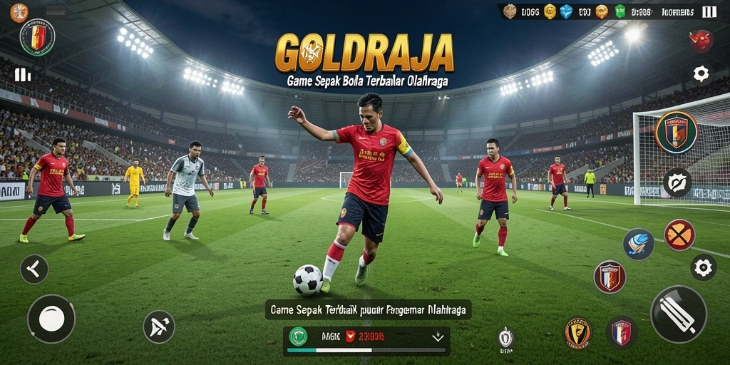 Tampilan mendebarkan dari gameplay sepak bola di GOLDRAJA.