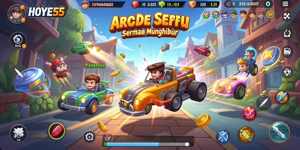 Tangkapan layar gameplay HOYE55 yang menampilkan aksi seru dan penuh warna.