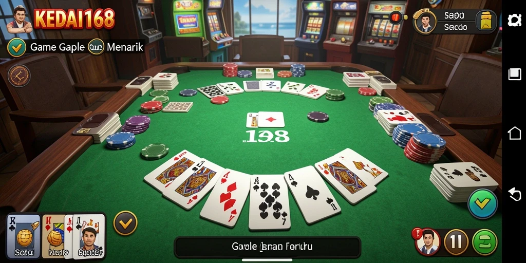 Tampilan screenshot KEDAI168 menampilkan suasana bermain Gaple yang seru.