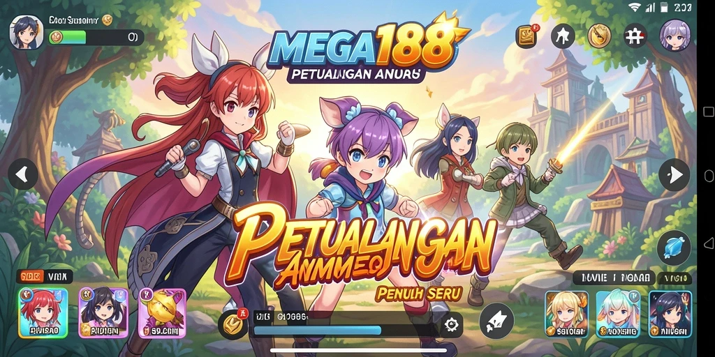 Tampilan gameplay MEGA188 yang menampilkan karakter anime menarik.