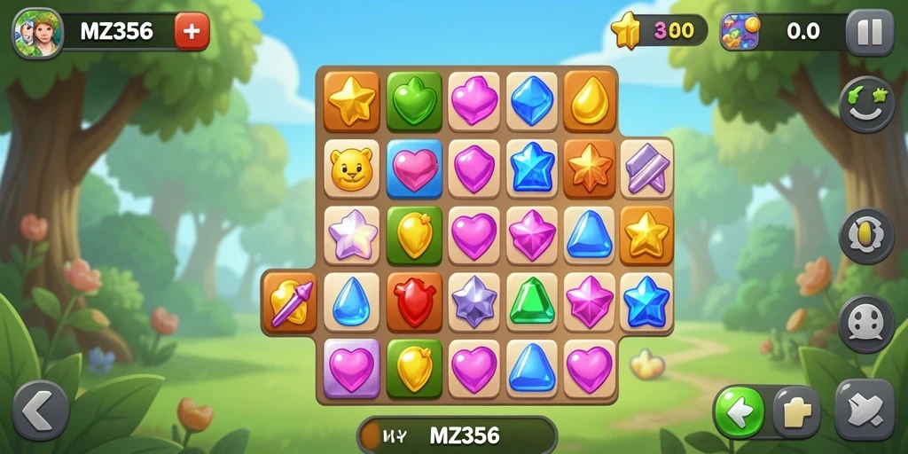 Tampilan gameplay MZ356 dengan level Match-3 yang menarik.