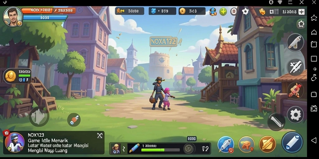 Tampilan gameplay NOX123 dengan elemen manajemen Idle yang menarik.