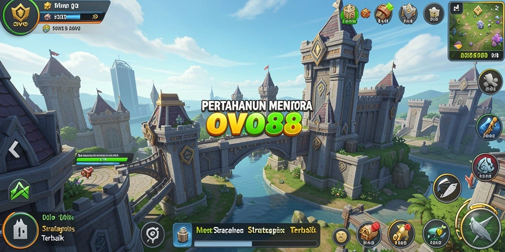 Tangkapan layar gameplay OVO88 menunjukkan pertempuran Tower Defense yang intens.