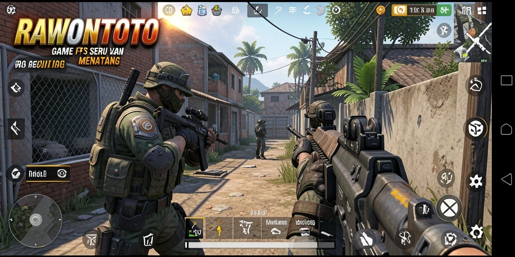 Tangkapan layar gameplay seru di RAWONTOTO yang menunjukkan aksi tembak-menembak.