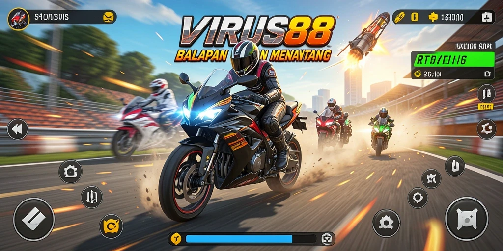 Gameplay menarik dari VIRUS88 dengan balapan motor yang mendebarkan.